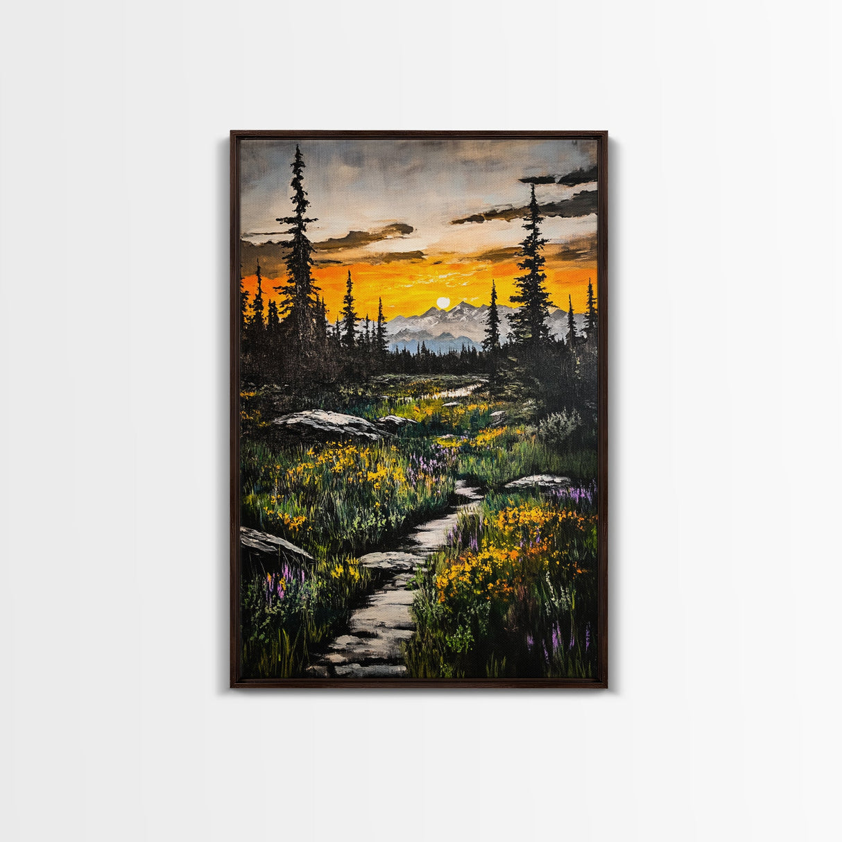 Mountain Sunset, Wilderness Landscape, Nature Wall Art, Outdoor Adventure Print, Framed Canvas Print, Living Room Decor, Cabin Aesthetic