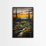 Mountain Sunset, Wilderness Landscape, Nature Wall Art, Outdoor Adventure Print, Framed Canvas Print, Living Room Decor, Cabin Aesthetic