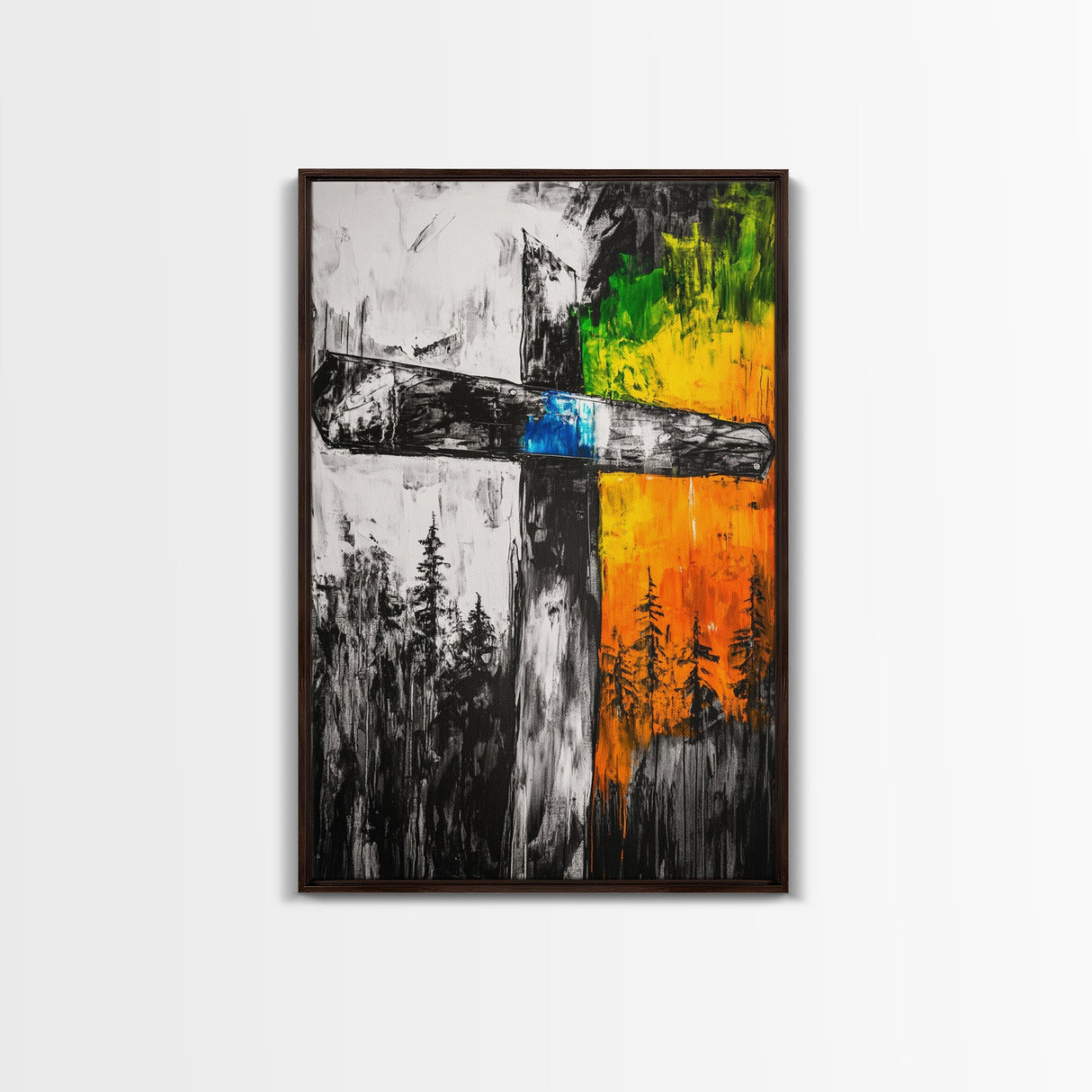 Wooden Cross, Religious Wall Art, Rustic Canvas Print, Faith Inspired, Spiritual Decor, Farmhouse Style, Living Room Art, Bold Colors