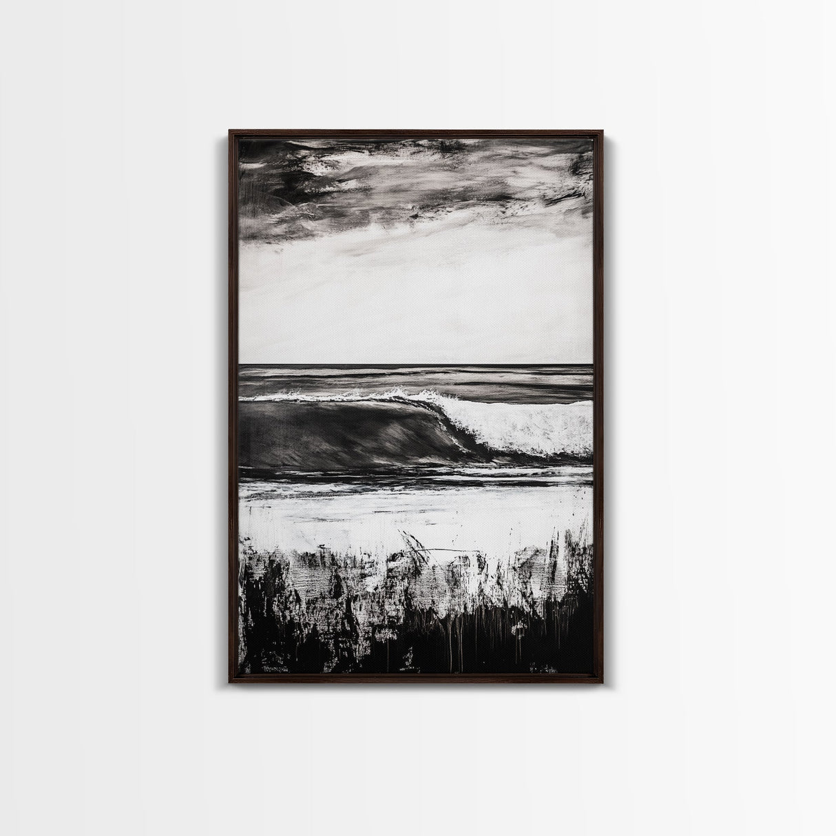 Black White Waves, Ocean Wall Art, Minimalist Coastal, Framed Canvas Print, Beach House Decor, Monochrome Seascape, Surfer Gift