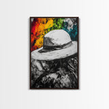 White Hat, Western Art, Framed Canvas Print, Southwestern Decor, Rustic Wall Art, Colorful Abstract Art, Boho Living Room Art