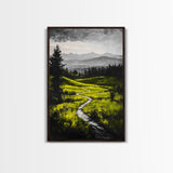 Winding Path, Mountain Meadow, Nature Landscape, Rustic Wall Art, Framed Canvas Print, Farmhouse Decor, Green Hills, Relaxing Art