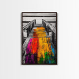 Dock, colorful, abstract, ocean, Canvas Print, nautical decor, coastal art, living room wall art, rustic boho painting, beach house wall art