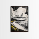 Tranquil Shoreline, Coastal Landscape, Framed Canvas Print, Beach House Wall Art, Ocean View, Minimalist Seascape, Living Room Accent
