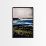 Misty Coast, Cliffside View, Ocean Horizon, Framed Canvas Print, Coastal Home Decor, Nautical Painting, Minimalist Wall Art