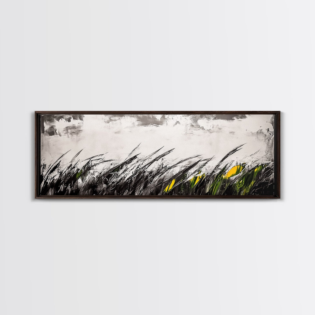 Grassy Field Painting, Minimalist Art, Nature Inspired, Modern Wall Decor, Black and White Art, Framed Canvas Print, Office Wall Art