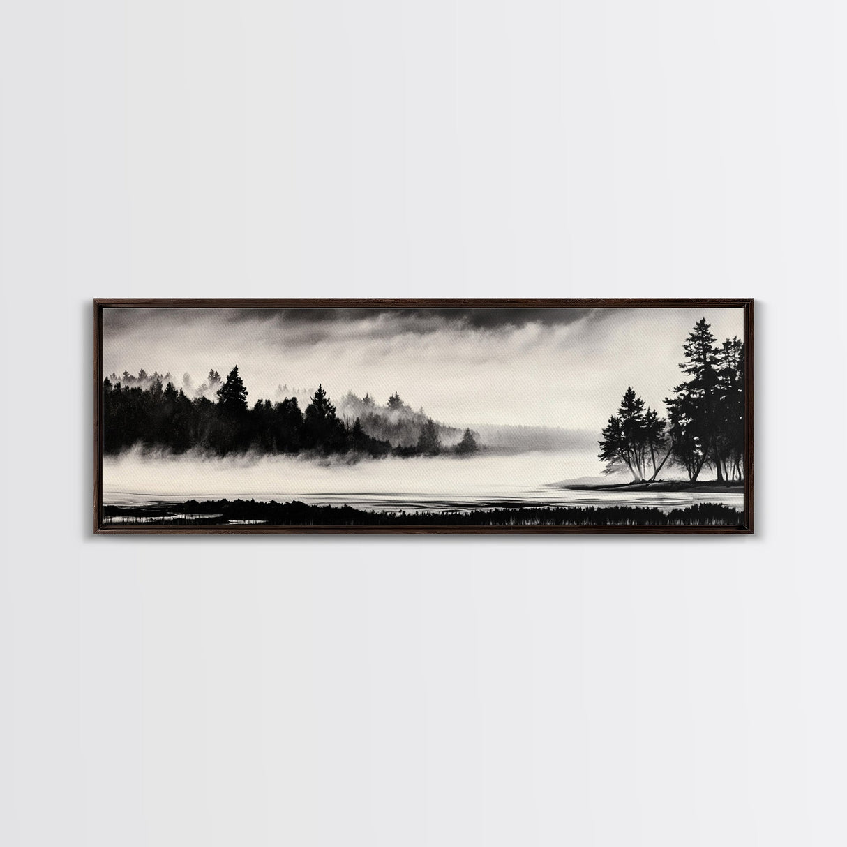 Foggy Forest, Minimalist Landscape, Nature Lover Wall Art, Framed Canvas Print, Calm and Serene Decor, Woodland Theme, Cozy Home Art