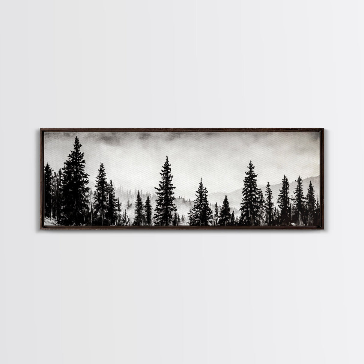 Foggy Pines, Black and White Nature Art, Minimalist Forest Print, Modern Wall Decor, Living Room Wall Art, Framed Canvas Print, Rustic Home Decor