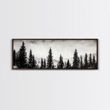 Foggy Pines, Black and White Nature Art, Minimalist Forest Print, Modern Wall Decor, Living Room Wall Art, Framed Canvas Print, Rustic Home Decor