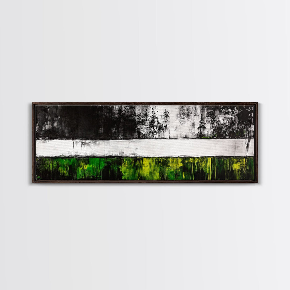 Green Field, Monochrome Forest, Abstract Landscape, Modern Canvas Print, Framed Canvas Print, Minimalist Nature Art, Living Room Wall Decor