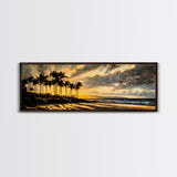 Golden Beach Sunset, Coastal Wall Art, Framed Canvas Print, Tropical Home Decor, Relaxing Seascape, Living Room Wall Art, Ocean Sunset Art