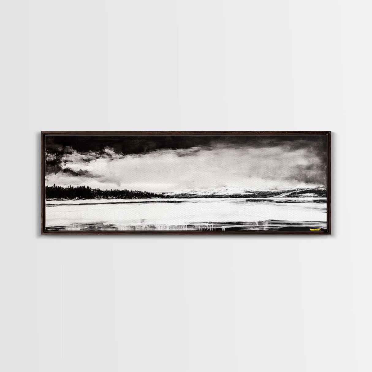 Snowy Lake Scene, Minimalist Landscape, Framed Canvas Print, Winter Wall Art, Serene Home Decor, Modern Office Art, Monochrome Nature Painting