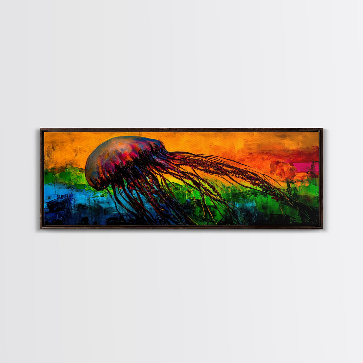 Jellyfish Art, Ocean Canvas Print, Vibrant Sea Life, Coastal Decor, Colorful Nautical Art, Modern Beach House, Living Room Wall Art