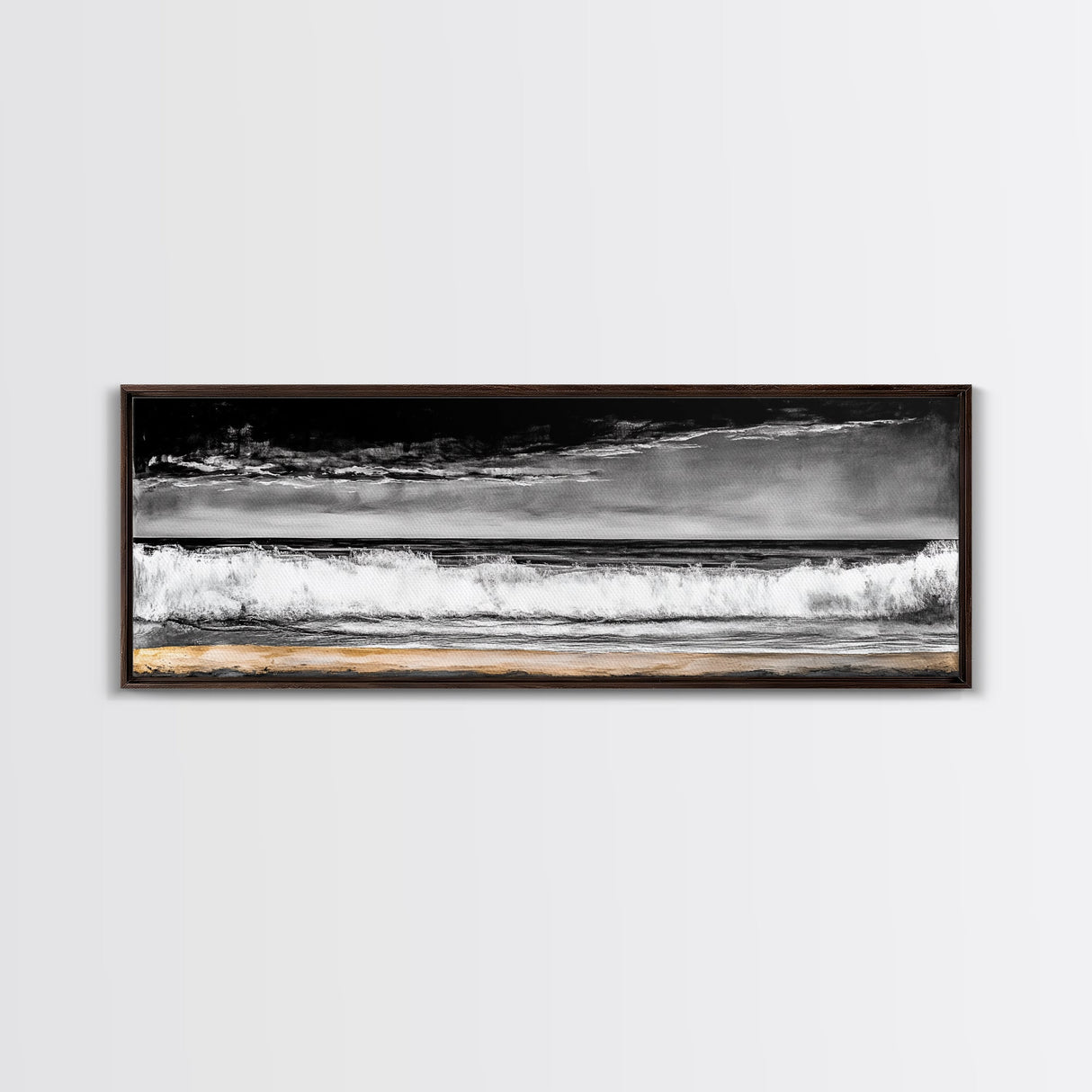 Ocean Waves Painting, Black and White Seascape, Coastal Wall Art, Nautical Beach Decor, Modern Minimalist Style, Framed Canvas Print
