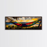 Hammock by the Beach, Tropical Sunset Painting, Relaxing Seaside Artwork, Vibrant Summer Wall Decor, Coastal Retreat, Canvas Print