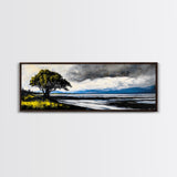 Stormy Landscape, Dramatic Tree Art, Coastal Wall Art, Nature Inspired Decor, Framed Canvas Print, Living Room Art, Moody Wall Art, Blue Tones