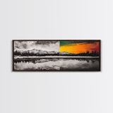 Dual Tone Lake, Black and White Landscape, Orange Sunset, Canvas Print, Modern Wall Art, Nature Home Decor, Living Room Art