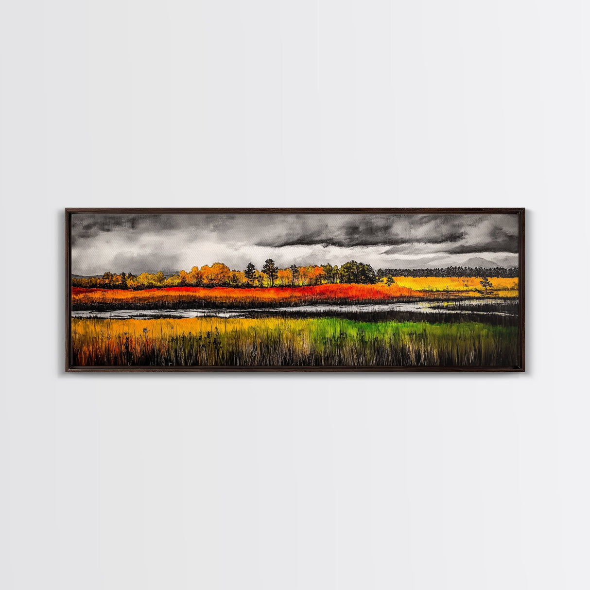 Fall Fields, Autumn Trees, Golden Landscape, Countryside Art, Framed Canvas Print, Farmhouse Wall Art, Rustic Home Decor, Harvest Scene