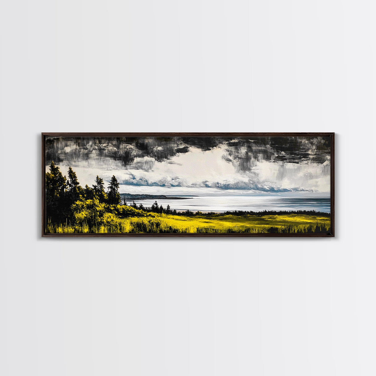 Scenic Overlook, Serene Bay, Landscape Art, Framed Canvas Print, Nature Wall Art, Home Office Decor, Modern Rustic, Coastal View