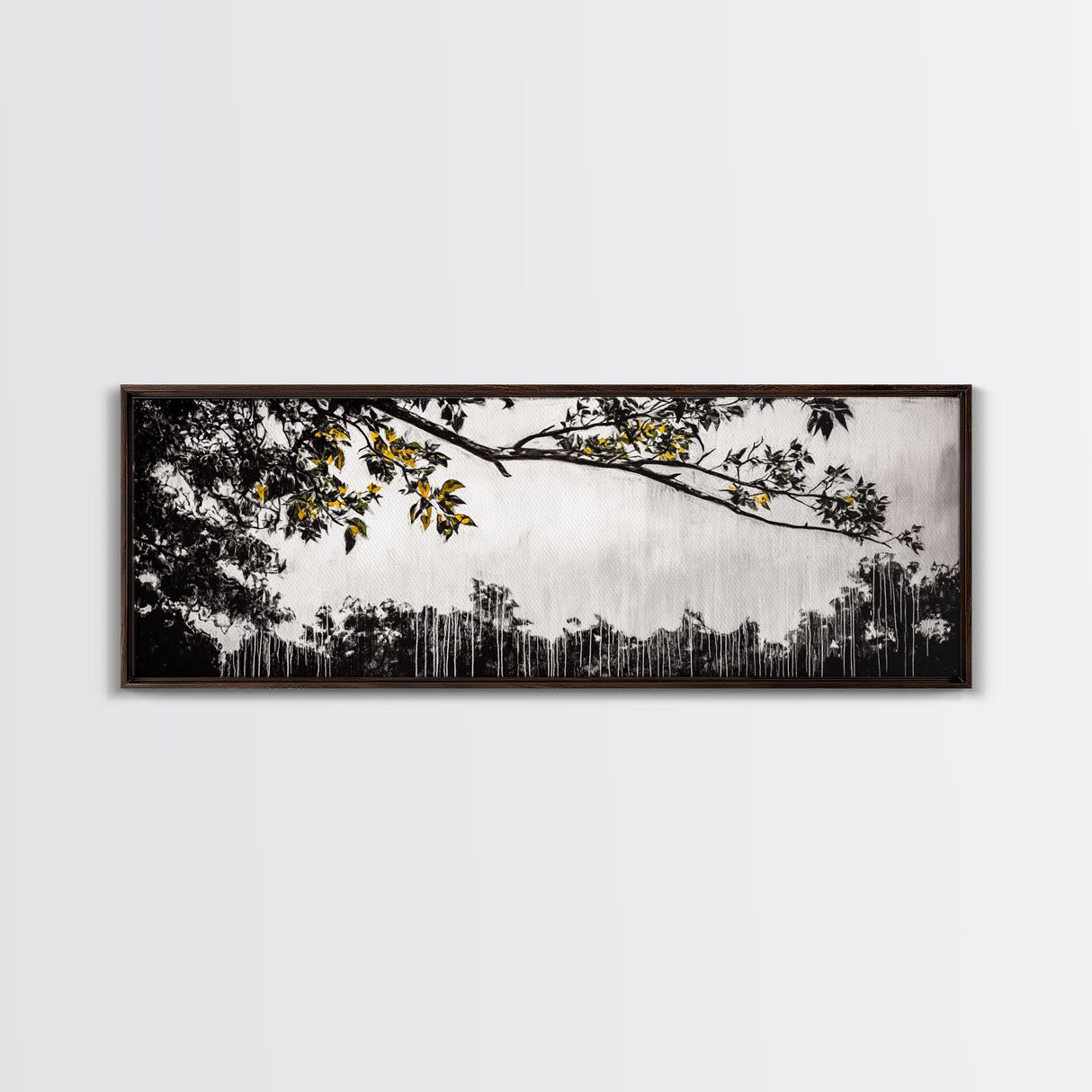 Black White, Dripping Leaves, Modern Art, Framed Canvas Print, Minimalist Decor, Neutral Wall Art, Living Room Wall Art, Monochrome Nature Scene