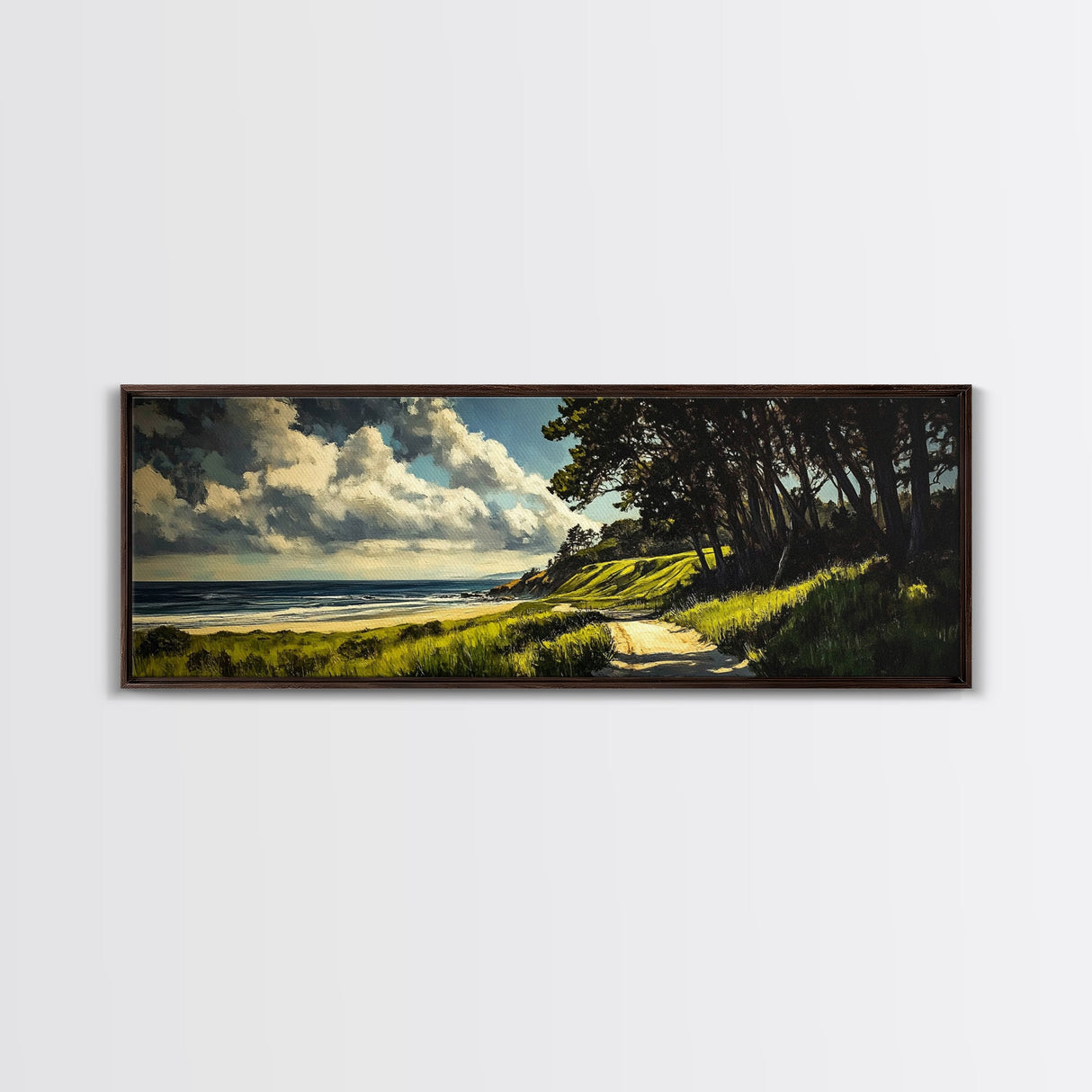 Coastal Path, Ocean View, Beach Landscape, Tranquil Art Print, Blue Green Decor, Relaxing Wall Art, Framed Canvas Print, Housewarming