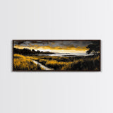 Golden Horizon, Coastal Sunset, Nature Landscape Art, Warm Tones Wall Decor, Peaceful Ocean View, Framed Canvas Print, Housewarming