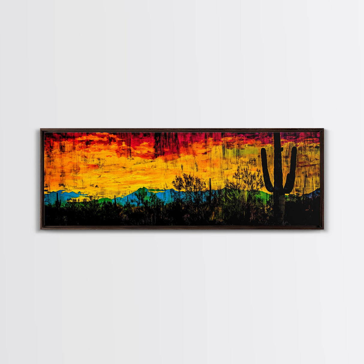 Desert Sunset, Cactus Painting, Southwest Landscape, Framed Canvas Print, Vibrant Wall Art, Arizona Art, Boho Decor, Warm Color Palette