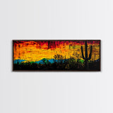 Desert Sunset, Cactus Painting, Southwest Landscape, Framed Canvas Print, Vibrant Wall Art, Arizona Art, Boho Decor, Warm Color Palette
