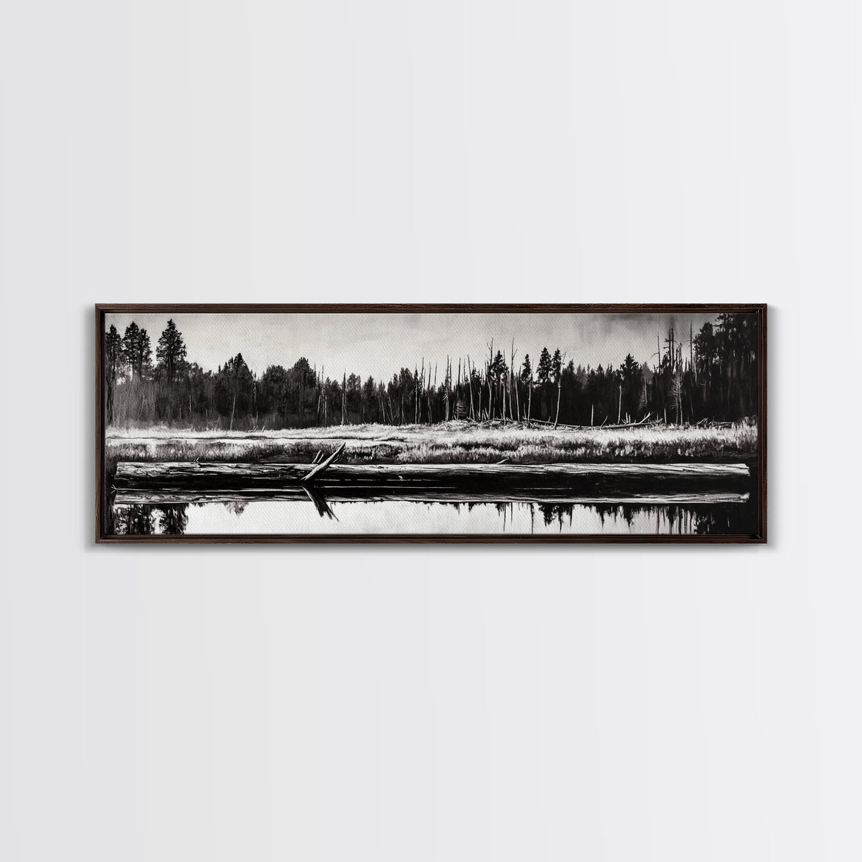 Monochrome Forest, Black and White, Nature Wall Art, Minimalist Landscape, Serene Art, Woodland Scene, Framed Canvas Print, Bedroom Wall Art