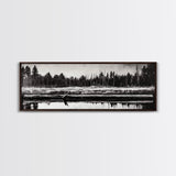 Monochrome Forest, Black and White, Nature Wall Art, Minimalist Landscape, Serene Art, Woodland Scene, Framed Canvas Print, Bedroom Wall Art