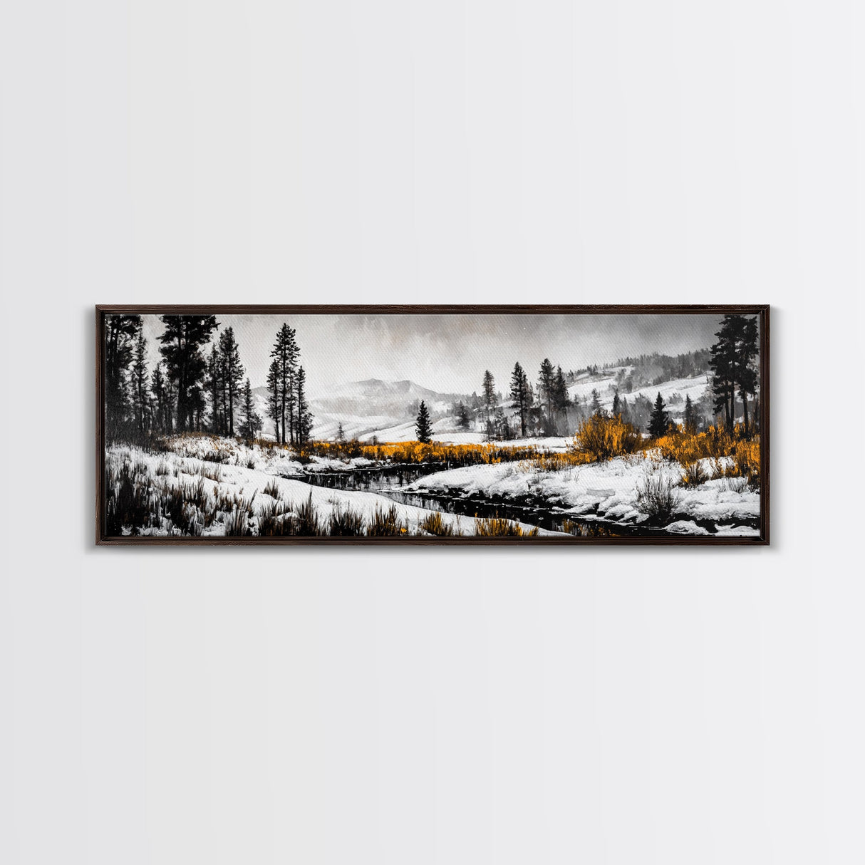 Winter Landscape Art, Snowy Mountain Decor, Modern Rustic Wall Art, Cabin Wall Decor, Nature Print, Framed Canvas Print