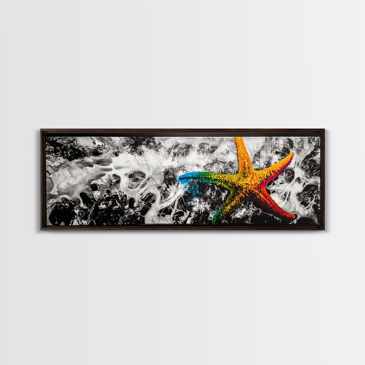 Starfish Abstract Painting, Coastal Beach Wall Art, Vibrant Ocean Decor, Tropical Statement Art, Modern Seascape Print, Framed Canvas Print