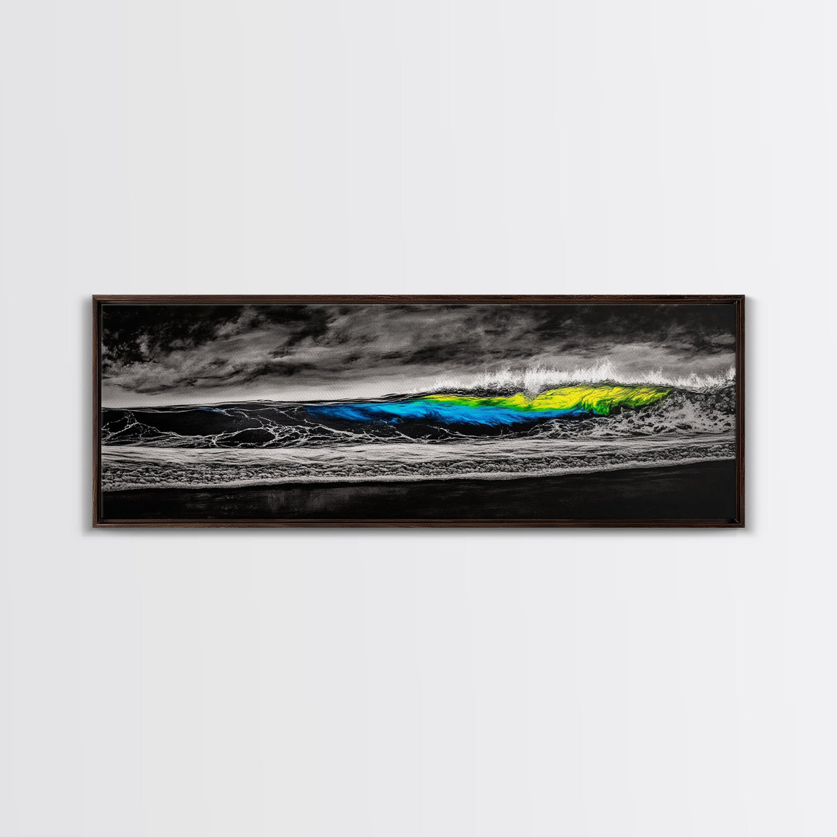 Black, White, Wave, Framed Canvas Print, Surf Wall Art, High Contrast Ocean Scene, Modern Coastal Decor, Contemporary Wave Painting, Monochrome