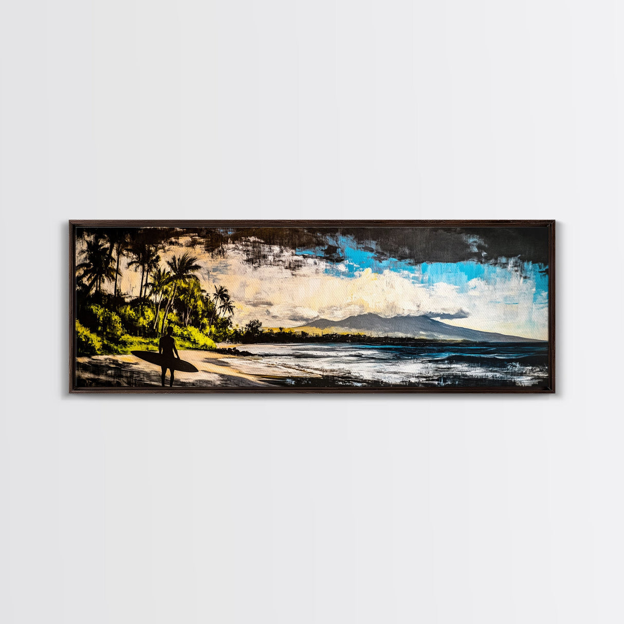 Surfer, Tropical Beach, Ocean, Sunset, Framed Canvas Print, Large Wall Art, Coastal Decor, Beach House, Modern Art, Living Room Wall Art