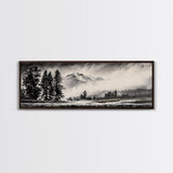 Mountain, Misty Landscape, Black and White, Forest, Framed Canvas Print, Large Wall Art, Minimalist Art, Modern Home Decor, Bedroom Wall Art