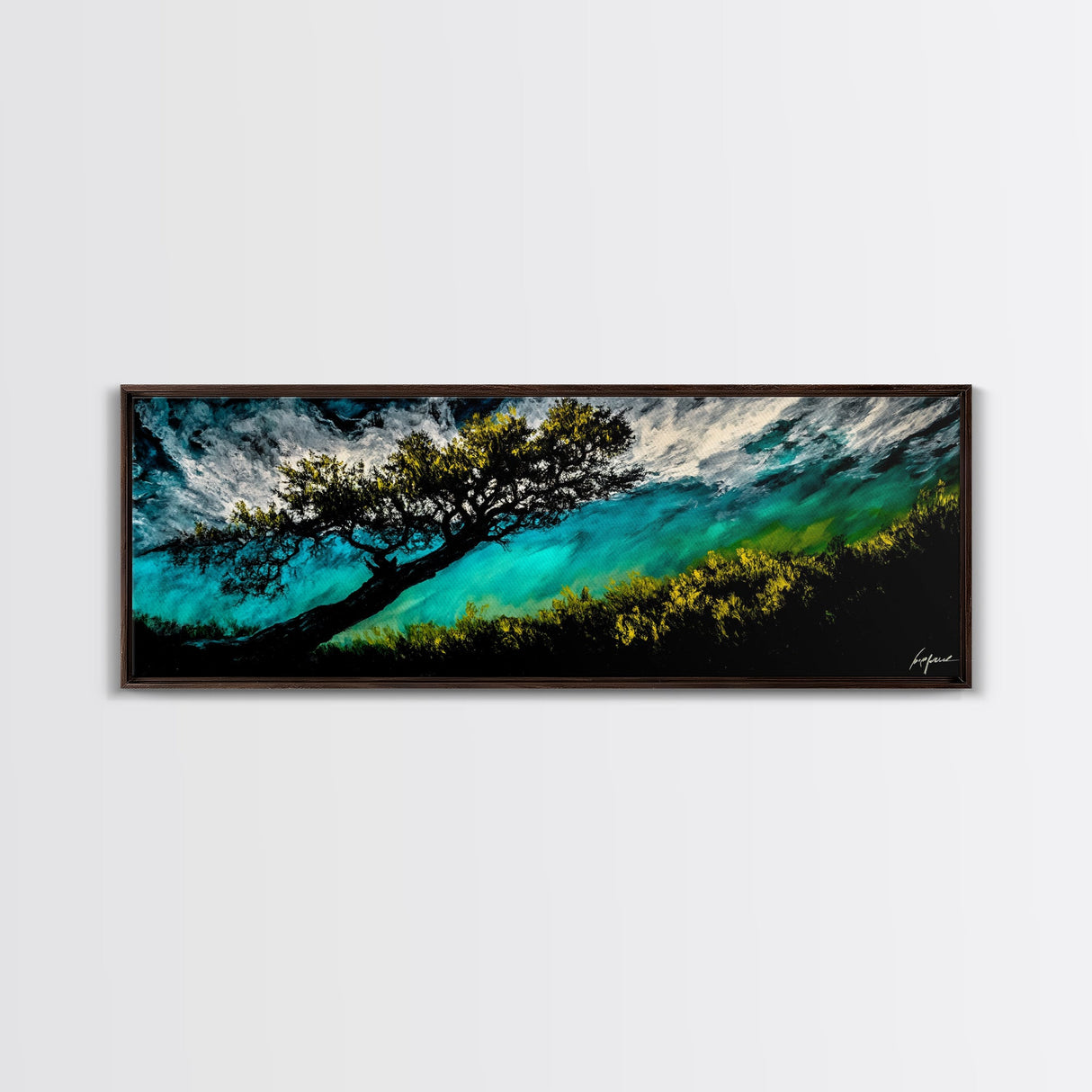 Abstract, Windy Tree, Coastal, Storm, Framed Canvas Print, Moody Wall Art, Large Wall Art, Nature Art, Modern Home Decor, Living Room Wall Art