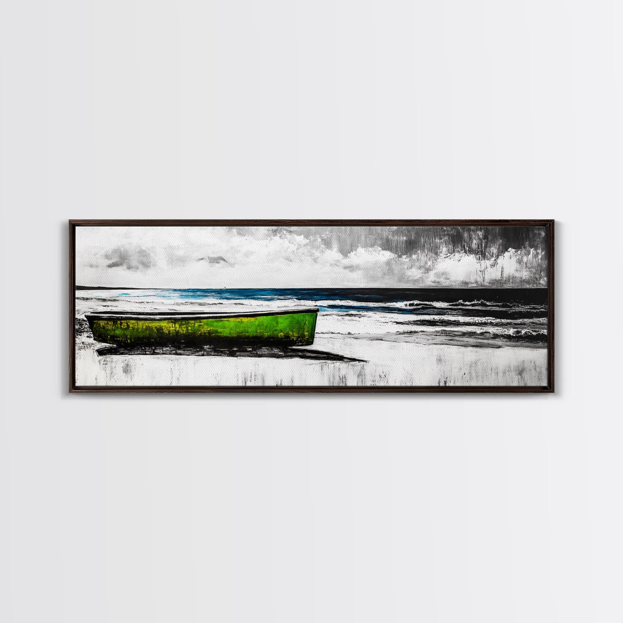 Seaside Boat, Coastal Art, Minimalist Nautical, Framed Canvas Print, Black and White Beach Art, Ocean Scene, Modern Seascape, Contemporary Decor