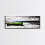 Seaside Boat, Coastal Art, Minimalist Nautical, Framed Canvas Print, Black and White Beach Art, Ocean Scene, Modern Seascape, Contemporary Decor