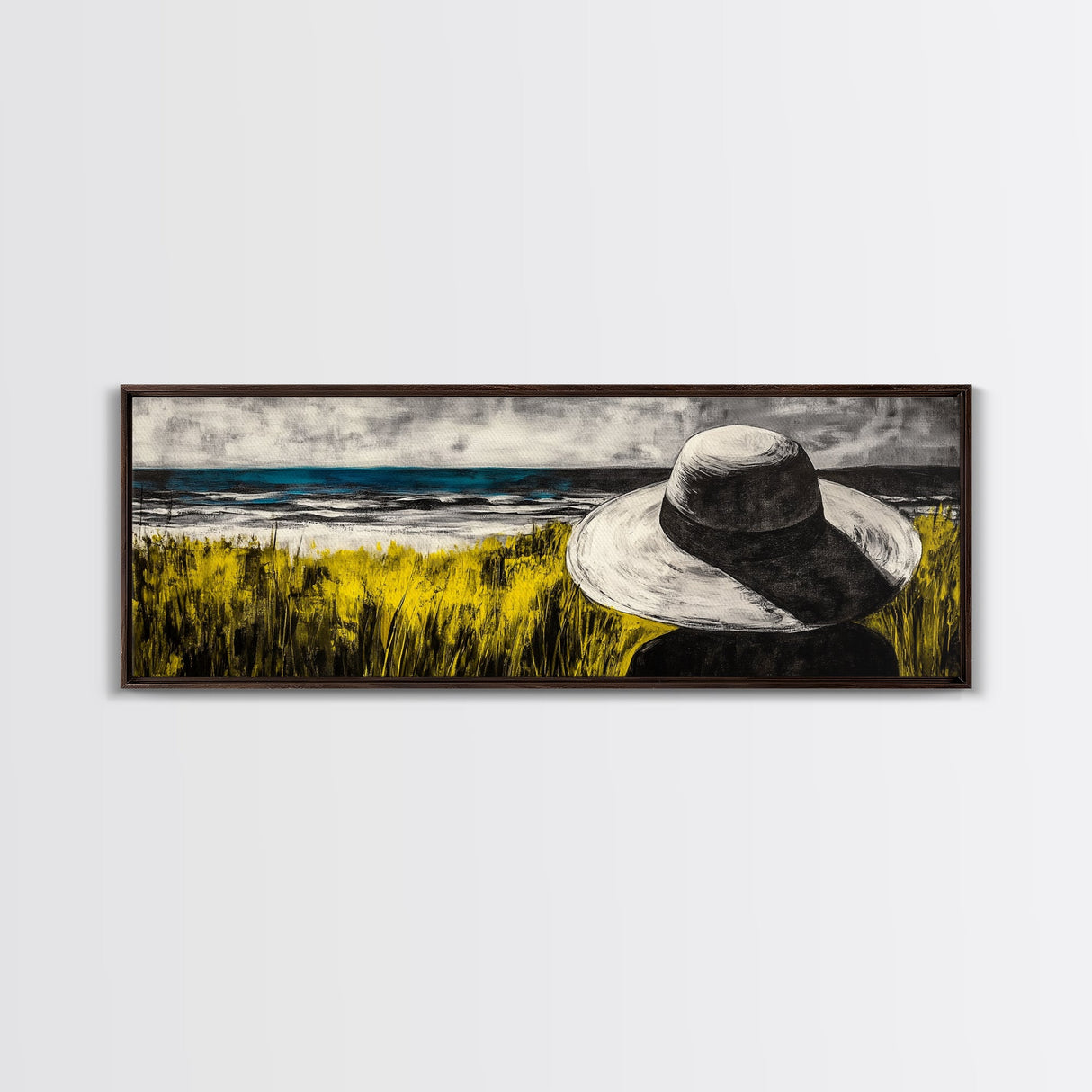 Woman at Beach, Coastal Wall Art, Minimalist Art, Framed Canvas Print, Ocean View Art, Neutral Home Decor, Boho Wall Art