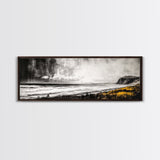 Rainy Coast, Moody Seascape, Black and White Art, Framed Canvas Print, Minimalist Wall Art, Beach House Decor, Ocean Landscape, Large Art