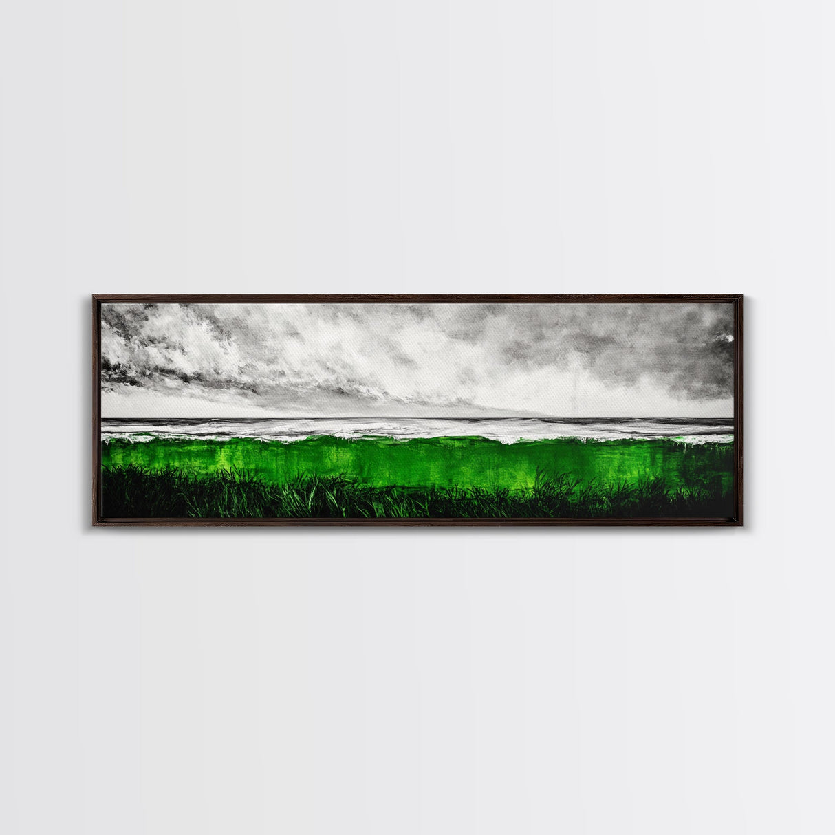 Green Ocean, Coastal Storm, Vibrant Seascape, Framed Canvas Print, Beach Art, Abstract Ocean Painting, Minimalist Wall Decor, Living Room Art