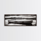 Mountain Reflections, Canoe Art, Wilderness Wall Decor, Canvas Print, Black and White Landscape, Lake House Art, Rustic Cabin Art