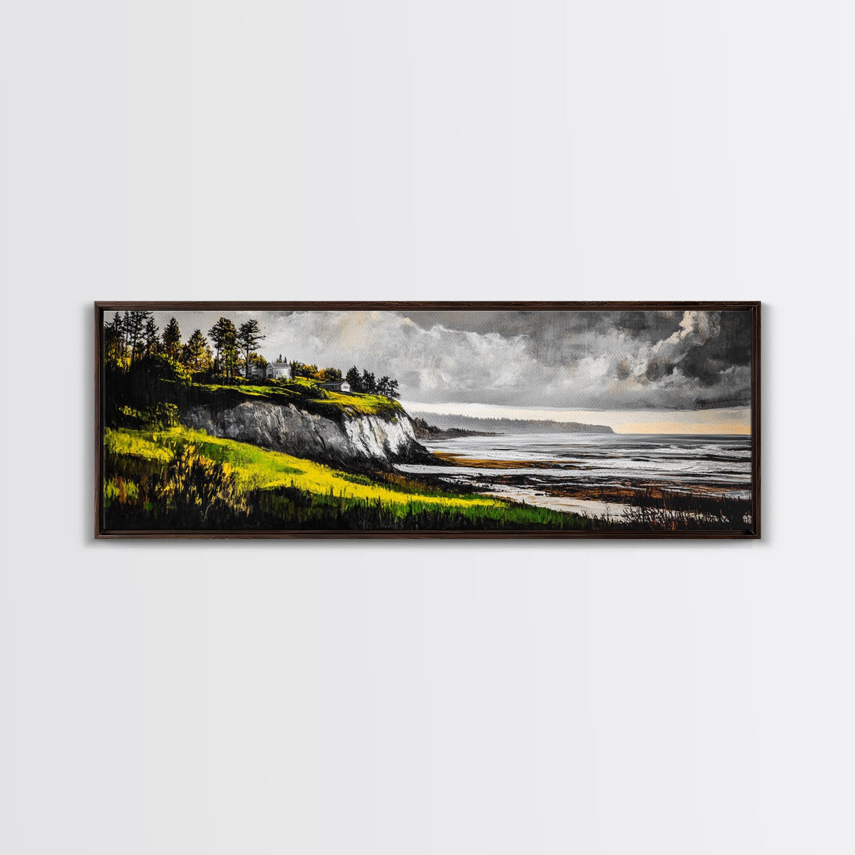 Coastal Cliffs, Stormy Sky, Ocean Waves, Canvas Print, Seascape Wall Art, Nautical Painting, Bedroom Decor, Coastal Home Accent