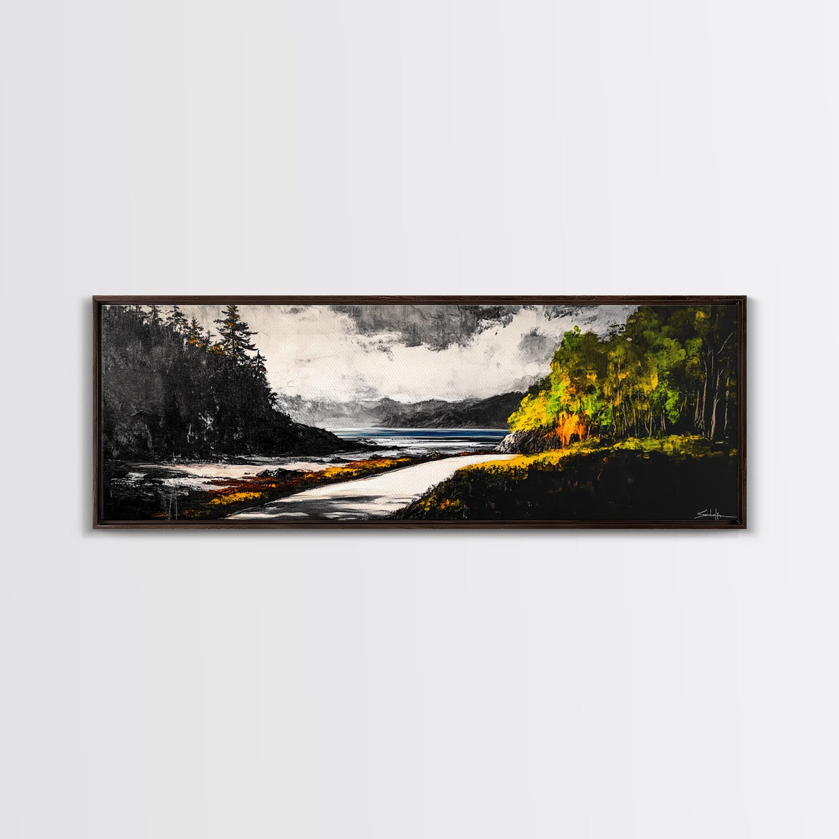 Forest Path, Beach View, Mountain Landscape, Framed Canvas Print, Wilderness Art, Nature Painting, Living Room Wall Art, Rustic Home Decor