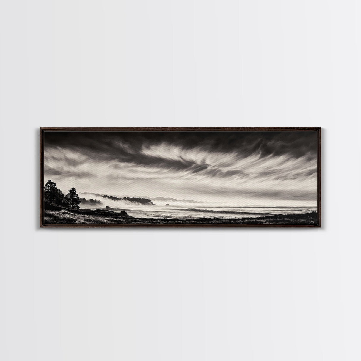 Ocean Waves, Stormy Sky, Dramatic Clouds, Canvas Print, Black and White Landscape, Coastal Wall Art, Living Room Decor, Minimalist Painting