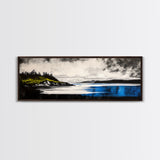 Dramatic Seascape Art, Black and White Ocean Painting, Moody Landscape Print, Nautical Wall Decor, Modern Home Art, Framed Canvas Print