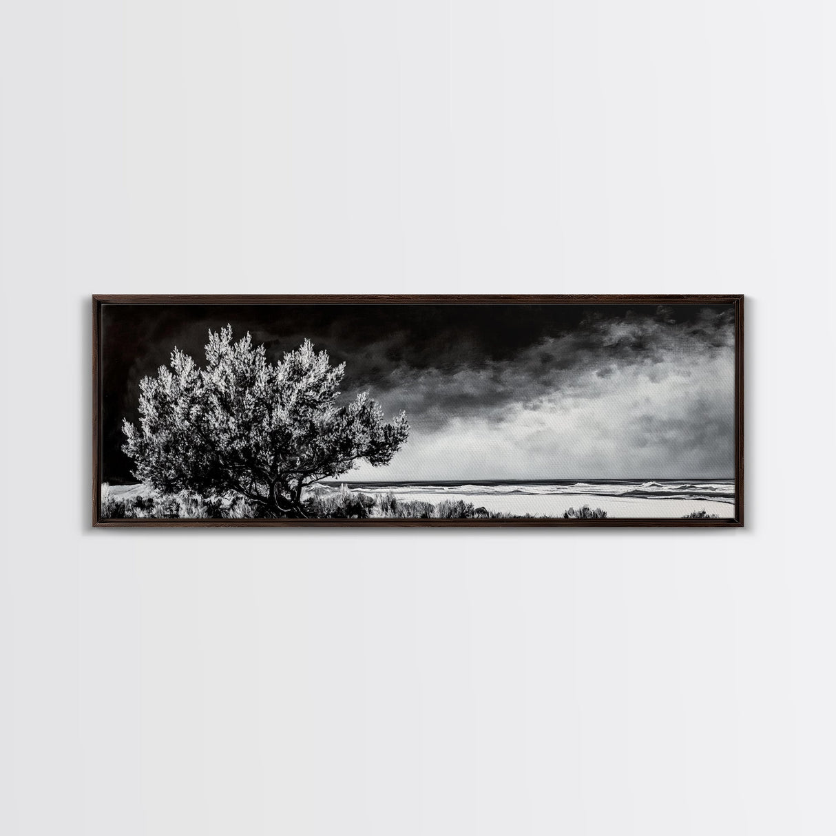 Monochrome Tree Art, Dramatic Nature Painting, Black and White Wall Decor, Minimalist Forest Print, Modern Office Art, Framed Canvas Print