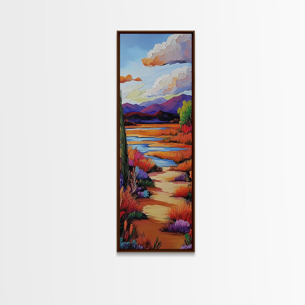 Path Mountains, Autumn Meadow, Vibrant Fall trail scene Framed Canvas Print, rustic seasonal wall art, living room nature decor
