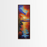 Sunset Reflections, Bold Lake, Framed Canvas Print vibrant sunset over water, colorful sky and lake scene, tranquil evening art, nature decor