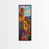 Village Steps, Warm Colors, Terracotta Homes, Canvas Print, vibrant street view painting, boho rustic style, hallway or kitchen wall art